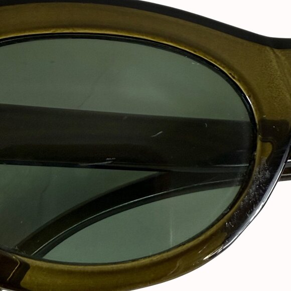 Avocado Green Oval Sunglasses Vintage Designer Inspired Dark Lenses Timeless - Picture 9 of 12